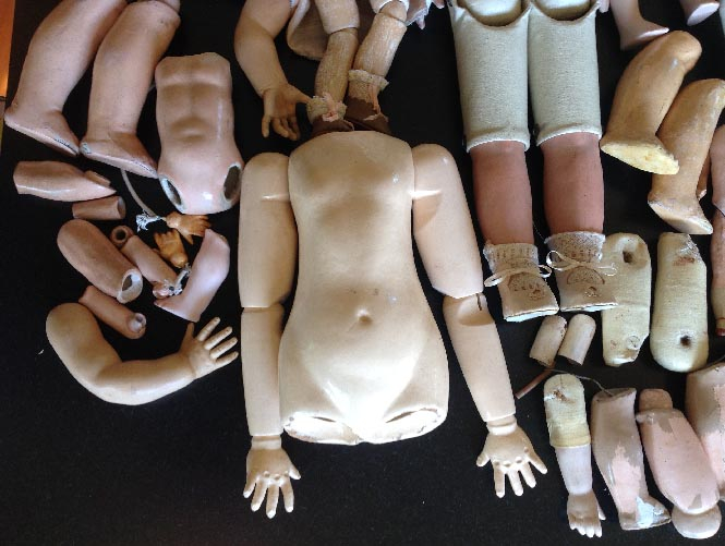 large collection of antique etc doll parts